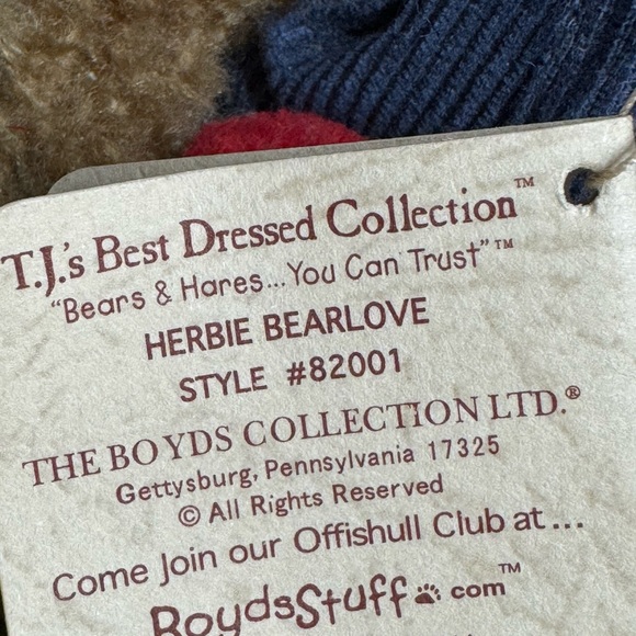 Boyds Bear Herbie Bearlove corduroy outfit heart pillow NWT 6.5” valentine’s Day - Picture 6 of 6
